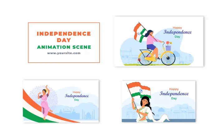 15th August Indian Independence Day Flat Character Animation Scene