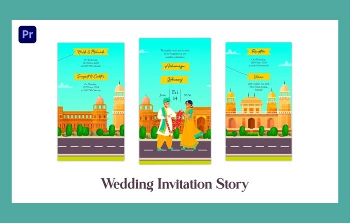 2D Animated Character Wedding Invitation Instagram Story Premiere Pro Template