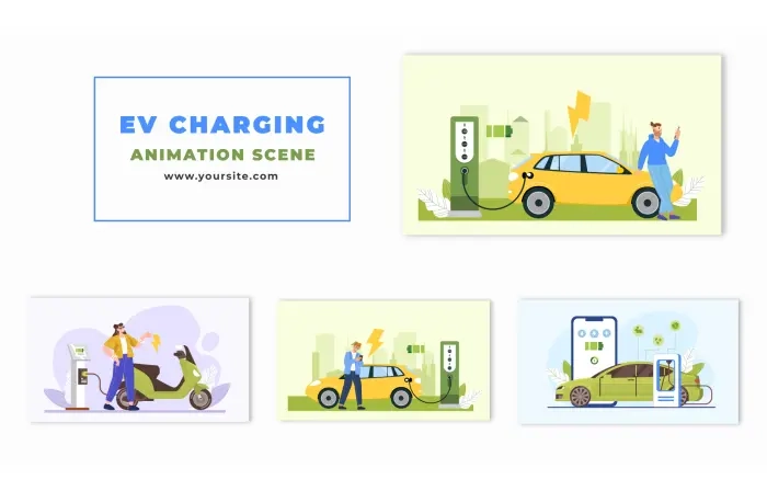 2D Animated Scene of Electric Vehicle Charging