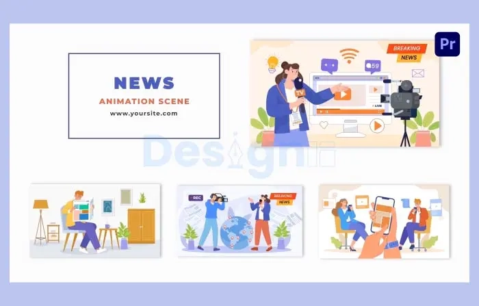 2D Animation Scene with Flat Characters and News Concept