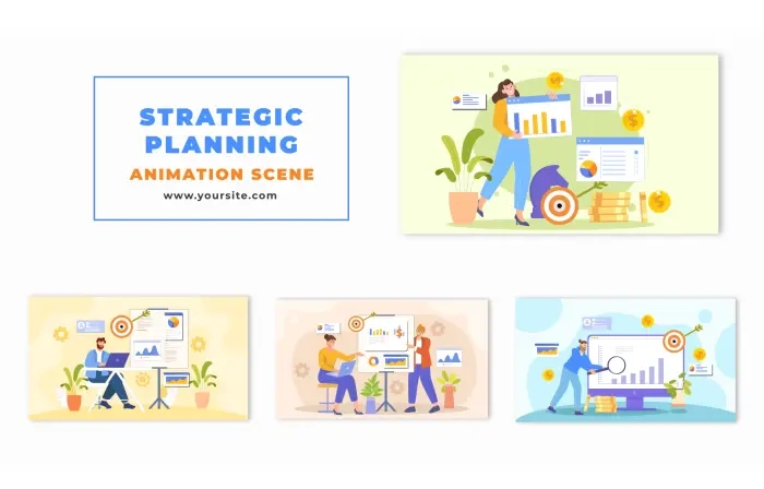 2D Character Corporate Strategic Planning Animation Scene