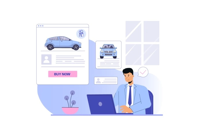 2D Character Illustration Of Buying A New Car Illustration