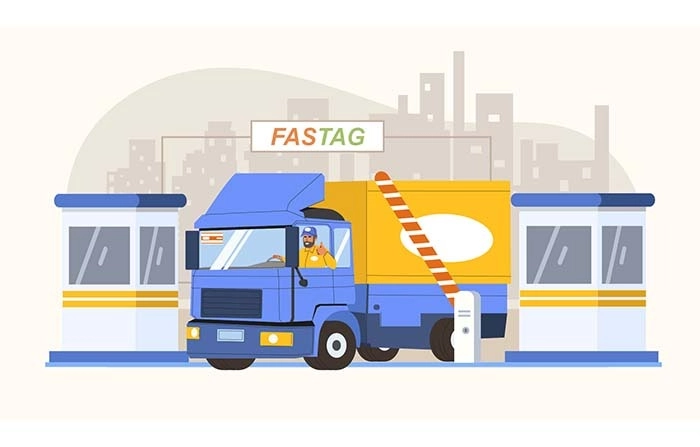 2D Flat Character Illustration Of Fastag Toll Station