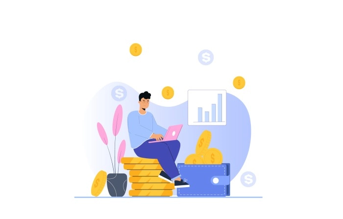 2D Flat Character Illustration Of Online Earning Money image