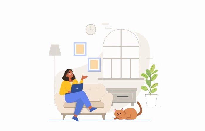 2D Flat Character Illustration Of Rest In Home