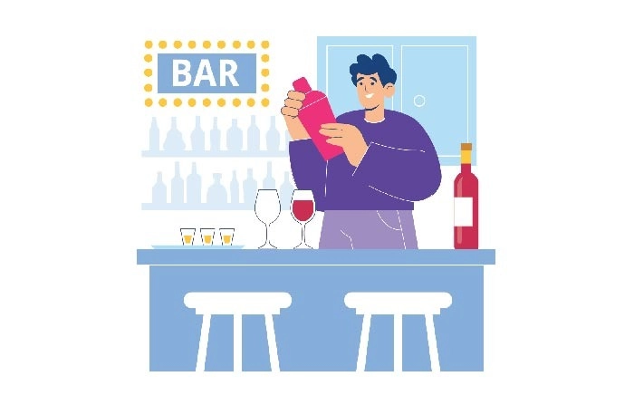 2D Flat Character Of Bartender Illustration