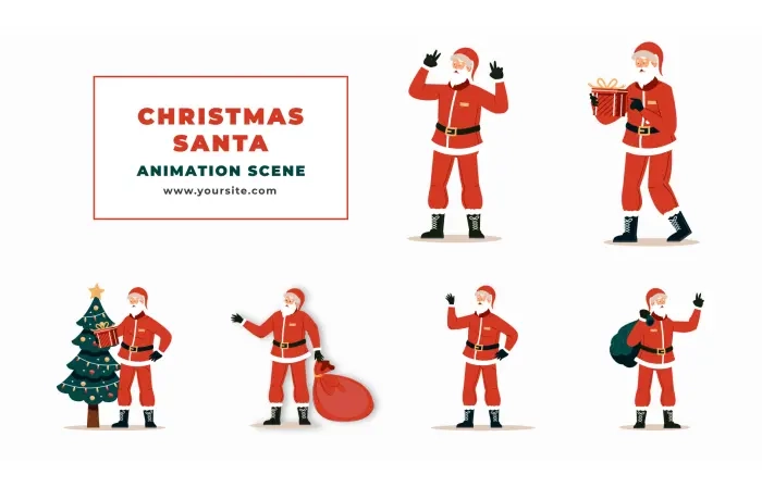 2D Flat Character Santa Claus Christmas Animation Scene