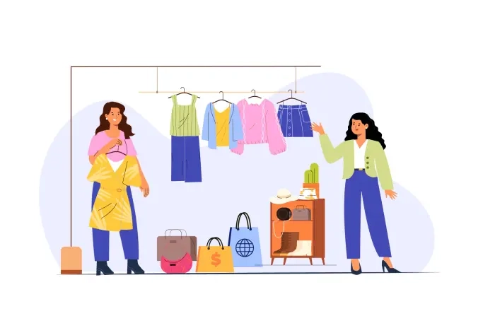 A Woman near Rack with Clothes 2d Illustration