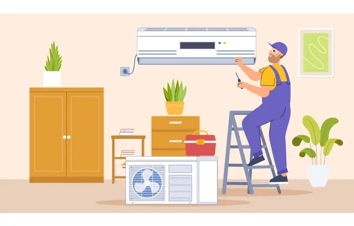 AC Servicing and Technician Flat Character Design Illustration image