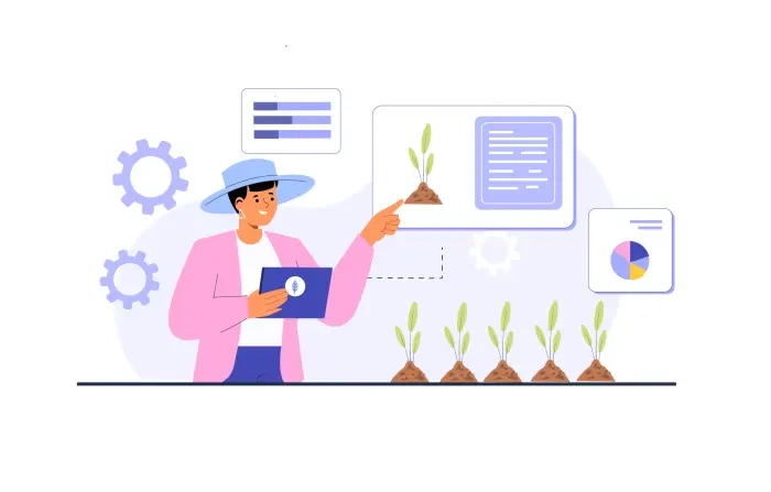 Agriculture Technology Women Using Tablet Analysis Illustration