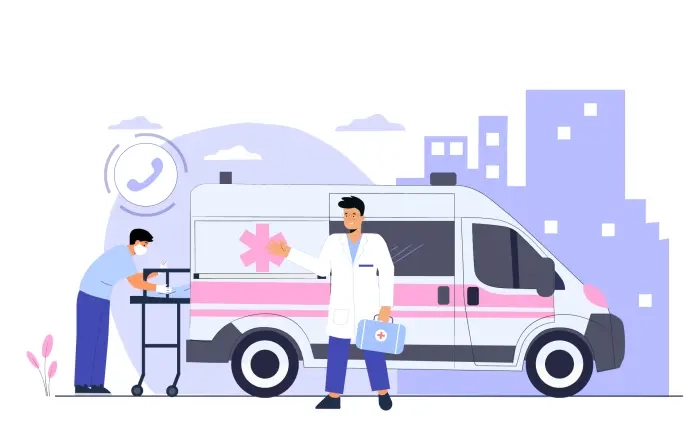Ambulance Services Flat Character Illustration