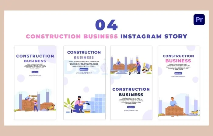 Animated Construction Business and Labors Characters Instagram Story