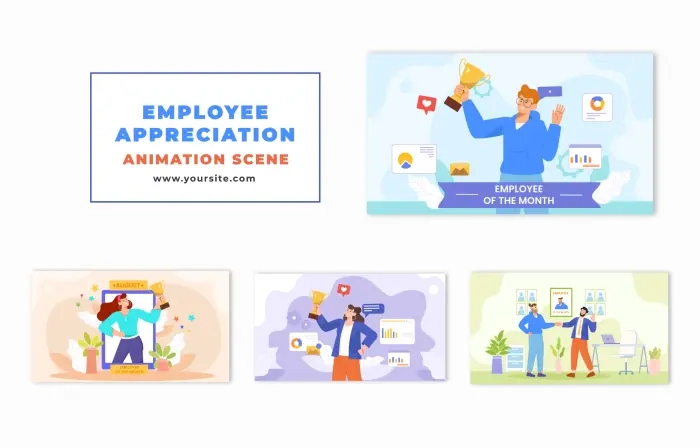 Animated Flat Character Employee Receiving Recognition