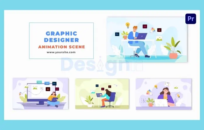 Animated Graphic Designer Flat Character Animation Scene