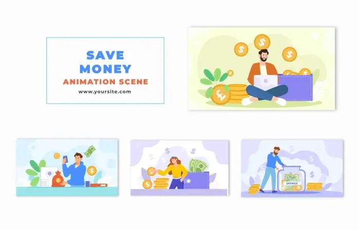 Animated Money Saving Scene with Flat Characters