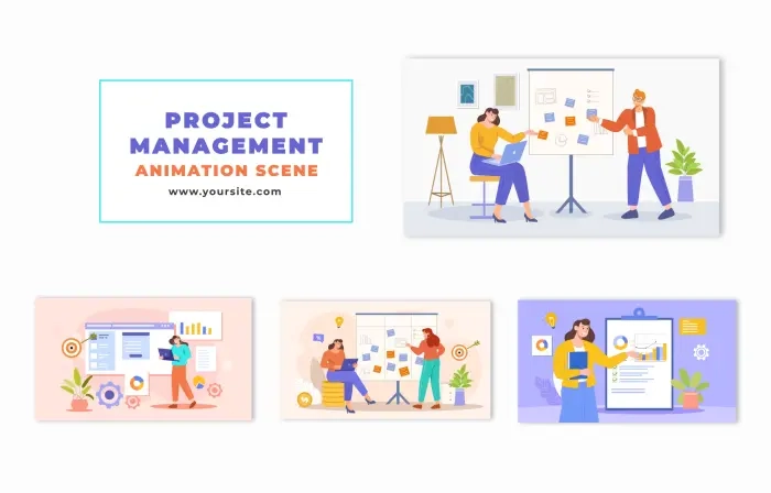 Animated Scene Template Featuring Flat Character in Project Management