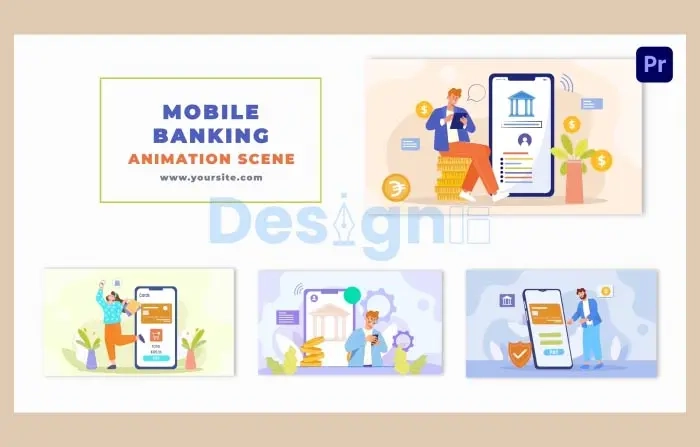 Animation Scene with Flat Characters Using Mobile Banking Services