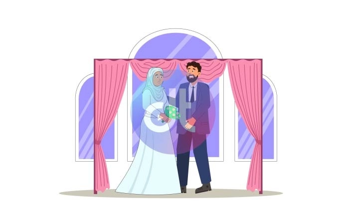 Arabic Wedding Flat Vector Animation Scene