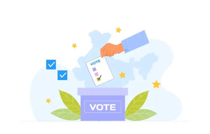Ballot Box and Document with Voter Hand Illustration