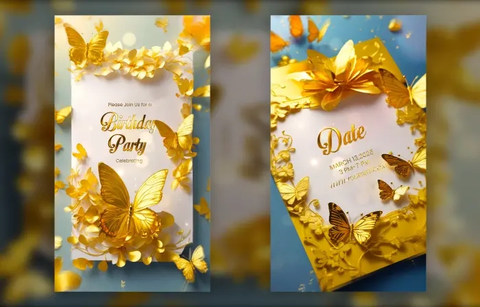 Beautiful 3D Golden Butterfly Birthday Invitation Card Instagram Story