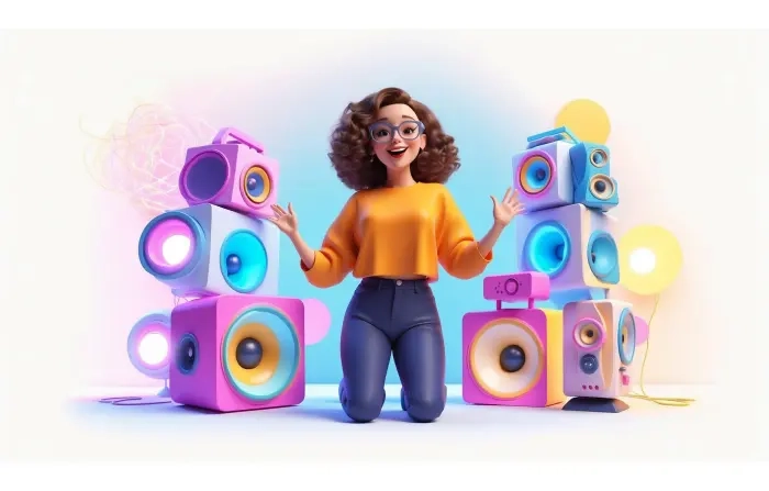 Beautiful Girl with 3D Speaker Background Illustration