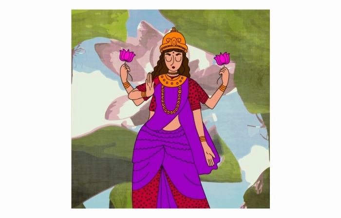 Beautiful Illustration Of Goddess Lakshmi Puja