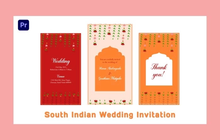 Beautiful South Indian Wedding Invitation Premiere Pro Template
