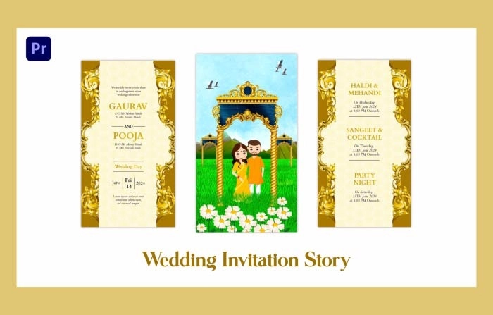 Beautiful Wedding Invitation With Golden Touch Instagram Story Premiere Pro Template