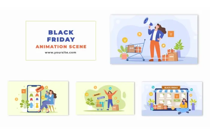 Black Friday Sale Marketing Flat Character Animation Scene