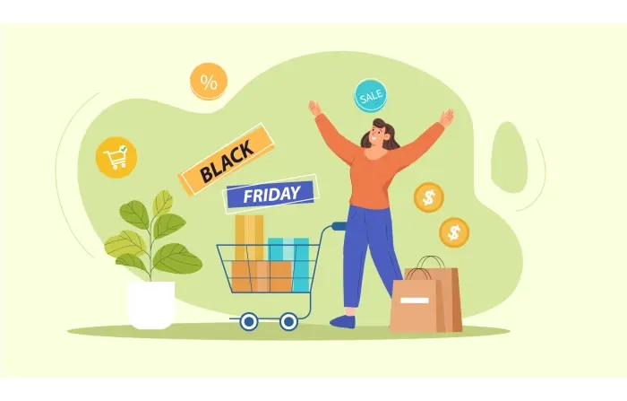 Black Friday Shopping Flat Character Illustration