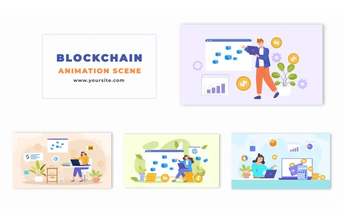 Blockchain Technology Flat Cartoon Animation Scene