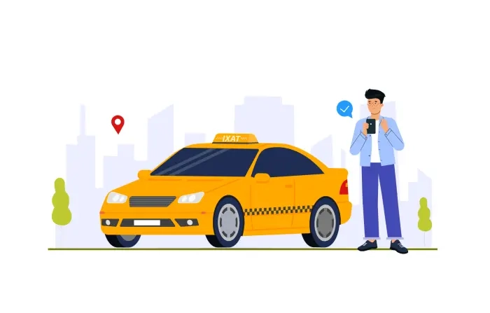 Boy Booked A Cab Character Illustration