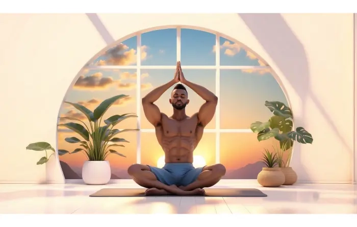 Boy Doing Yoga at Home 3D Character Model Illustration image