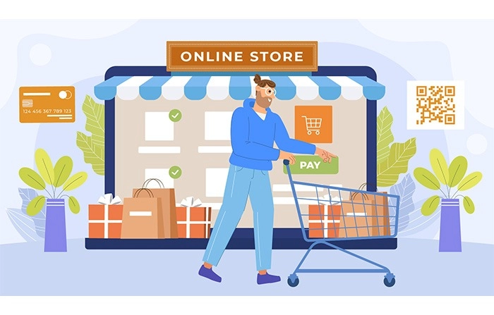 Boy Shopping From Online Store Character Illustration