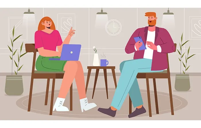 Boy and Girl Discussing Flat Character Flat Stock Illustration