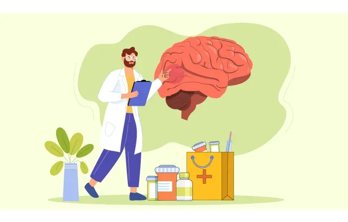 Brain Checkup Flat Character Doctor Illustration