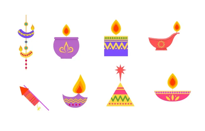 Bundle of Diwali Set Flat Style Icons Vector Illustration