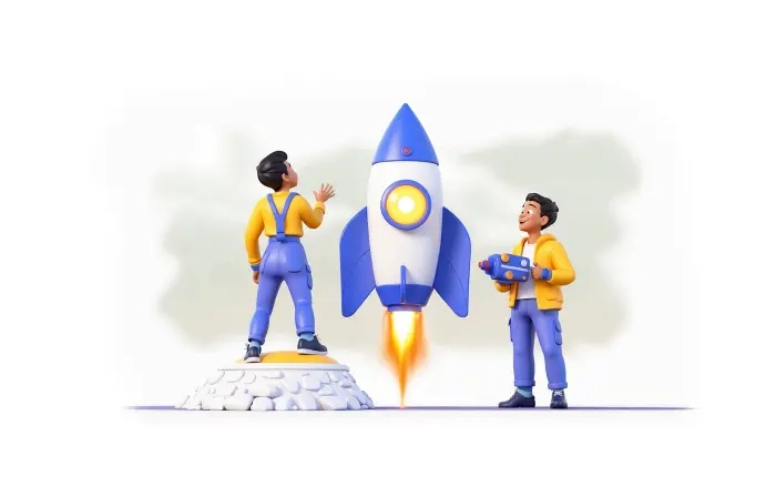 Business Startup Rocket Launch 3D Design Character Illustration