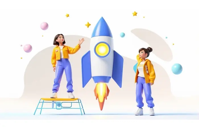 Business Startup rocket launch 3D Model Illustration