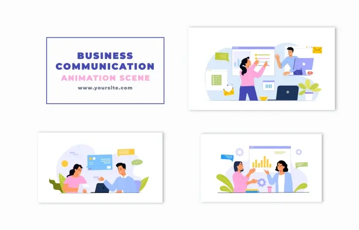Business Communication Concept Flat Character Animation Scene