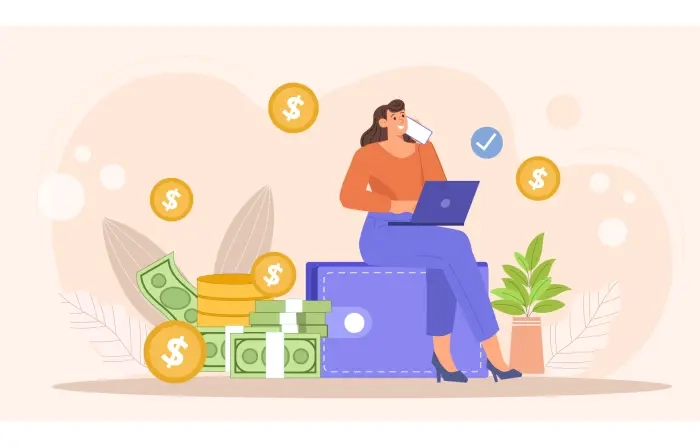 Businesswoman Making Money Online Flat Character Illustration
