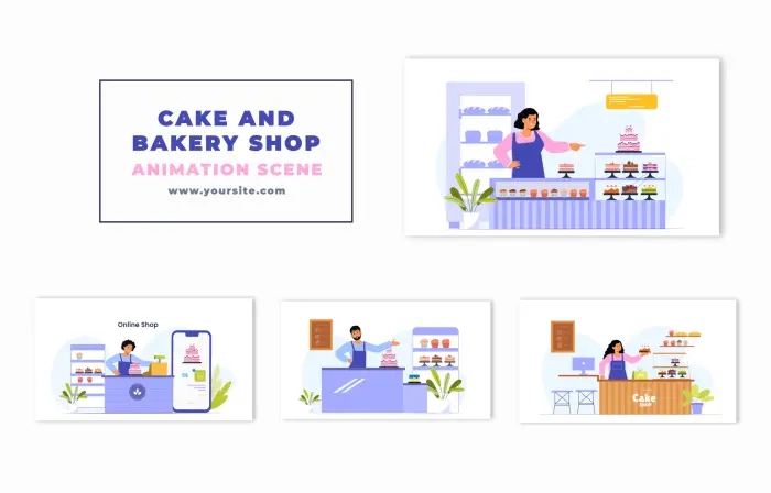 Cake and Bakery Shop Flat Character Animation Scene