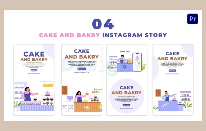 Cake and Bakery Shop Flat Vector Instagram Story