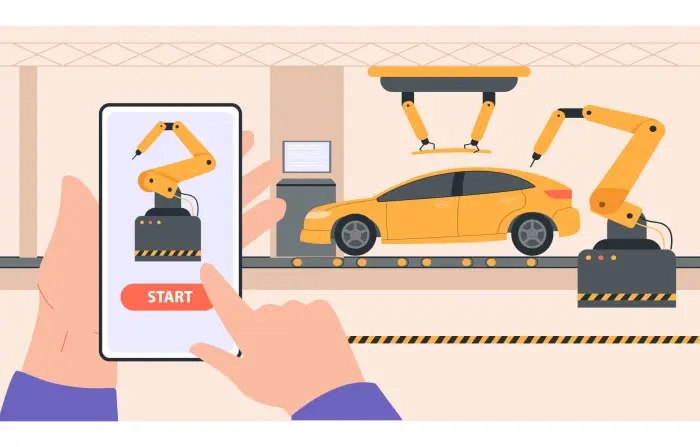 Car Manufacturing Mobile App Automation Concept Vector Illustration