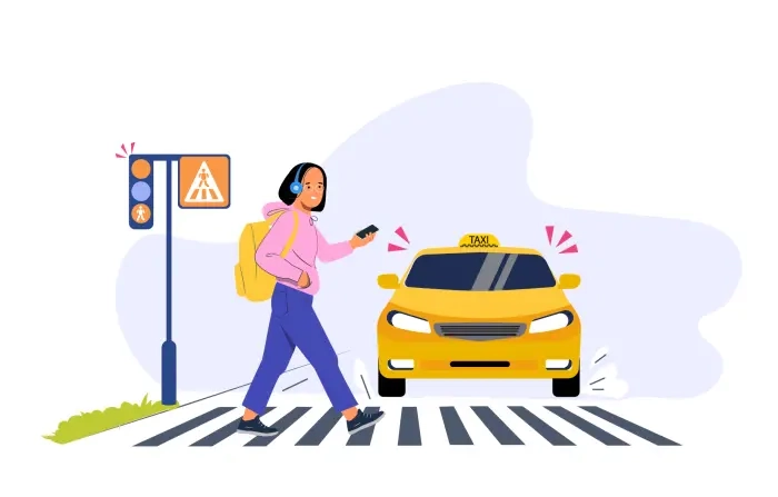 Careless Girl Violating Traffic Rules Flat Vector Illustration
