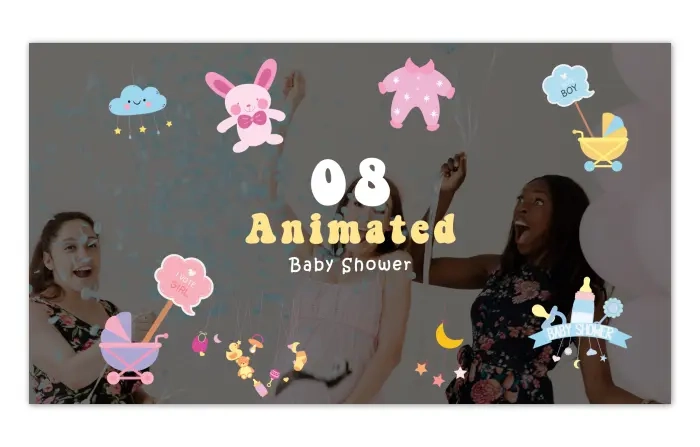 Cartoon Animation of Baby Shower Design Elements