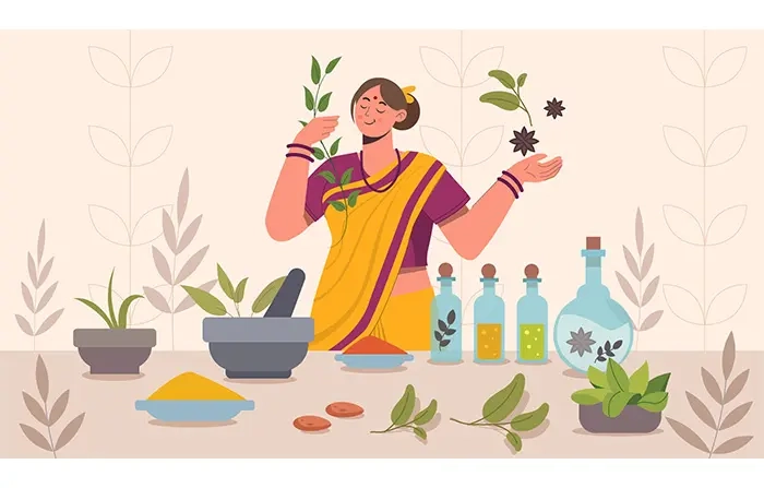 Cartoon Avatar Illustration of Jadi Buti Crafting by Indian Woman image