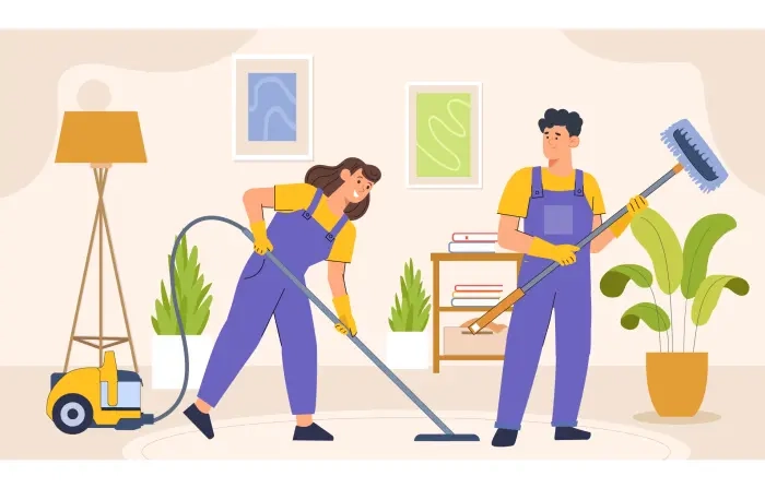 Cartoon Concept Art with Housekeeping Services Cleaners Character Illustration image