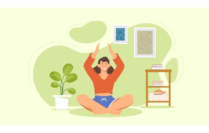 Cartoon Illustration of Woman Doing Home Yoga