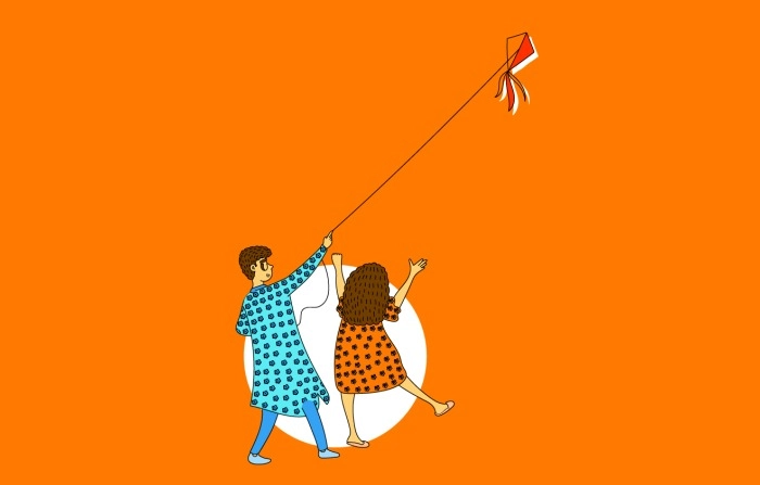 Celebrate Makar Sankranti With These Illustration Of A Boy And A Girl Flying Kites